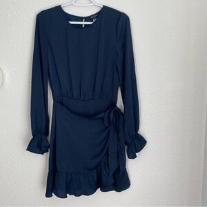 NWT navy blue long sleeve faux wrap dress size S
